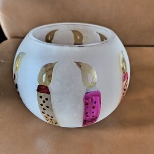 TeleFlora Circle Frosted Glass Vase Bowl w/ Multi-Color Hand Painted Candles